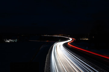 Long Time Exposure of German Highway autobahn, red and white lights