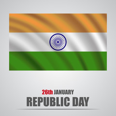 Obraz premium Republic Day India. Waving flag of India on a gray background