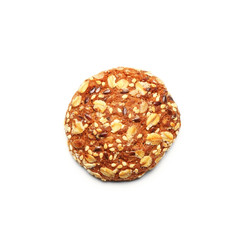 Cookies covered with nuts and raisins isolated on white background