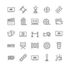 Outline icons vector set - movie, cinema, video