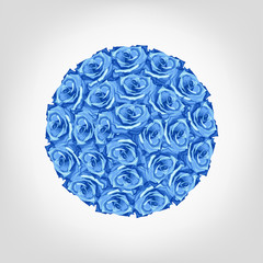 Vector illustration of round from blue rose. Greeting card