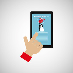Online marriage security policies, couple icon in cell phone scr