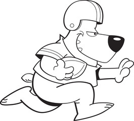 Black and white illustration of a bear playing football.