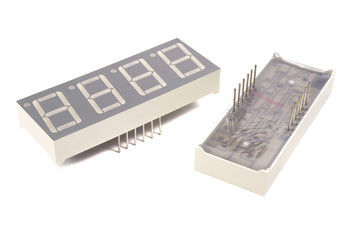 4 digit LED displays with 7 segments on white background