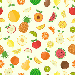 Fruits and slice seamless pattern with watermelon apple orange pineapple