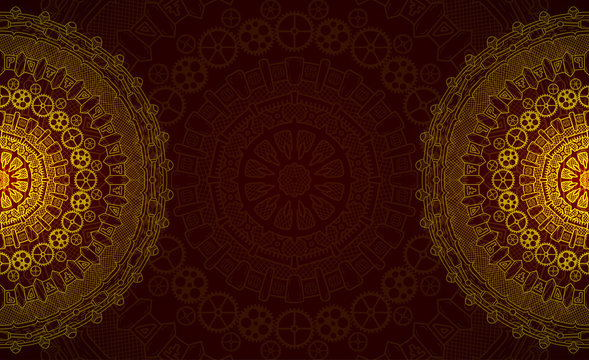 Banner with steampunk design elements. Steam mechanic elements. Steampunk ornament background. Vector illustration. © Dmitrii Korolev