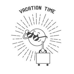 sun with sunglasses and suitcase, vector illustration