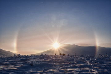 Gallo sunny winter mountains in the Urals