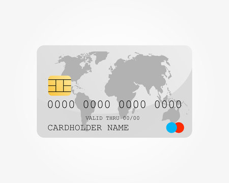 Bank credit card with world map, isolated on white