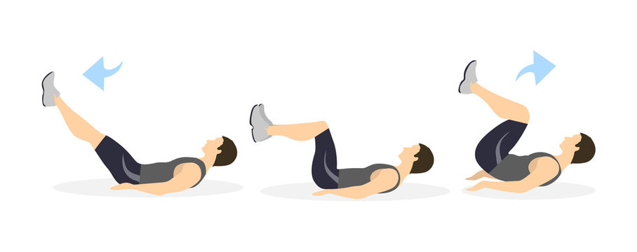 Abs exercise for men on white background. Crossfit and fitness. Crunches. Exercise for men.