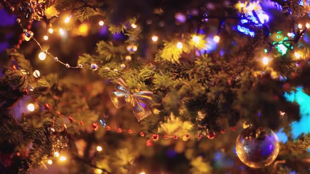 Christmas tree with Colorful bokeh and christmas lights. 1920x1080. hd