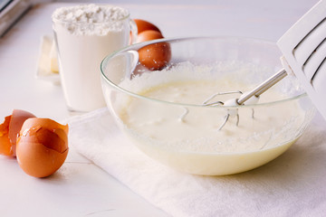 Batter in glass bowl