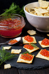 crackers and red caviar