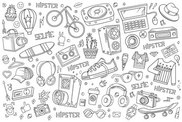 Hipster vector abstract illustration in cartoon style. Comics hand drawn elements and icons. Templates hipster elements for your design or background.