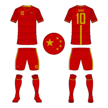 Set of soccer jersey or football kit template for China national football  team. Front and back view soccer uniform. Sport shirt mock up. Vector  Illustration Stock Vector | Adobe Stock
