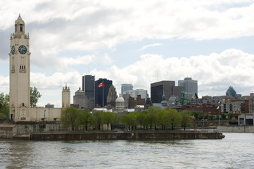 Montreal Clock Tower (The Sailor's  Memorial Clock) on a cloudy spring afternoon in Old Port, Old...