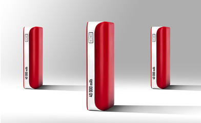 Red Power bank at grey background  isolated