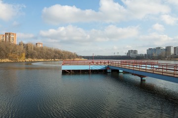 Concrete pier in winter time. Stock image.