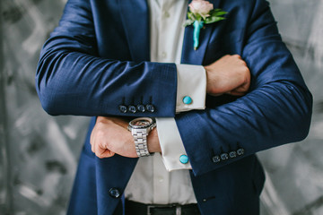 Groom cufflinks on shirt