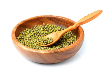 Raw mung bean in a wooden plate.