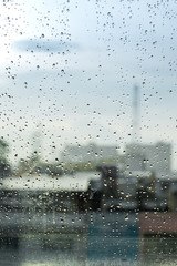Rain / Water drop of rain on glass with cityscape, outdoor blure