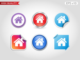 Colored icon or button of home or house symbol with background