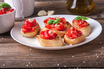 Bruschetta with tomato, onion and basil