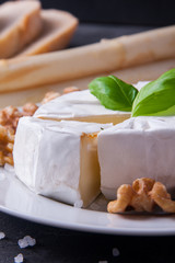 Blue cheese and camembert on plates
