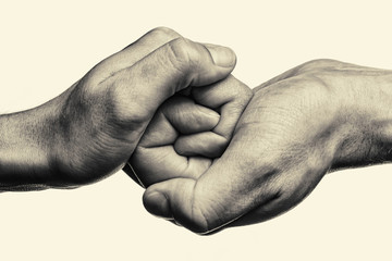 Male and female hand  united  in  handshake. That could mean help, guardianship, protection, love,...