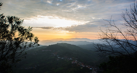 Fototapeta na wymiar Sunrise time in the mountains landscape