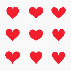 Red hearts icons set. Heart symbols collection. Vector illustration.