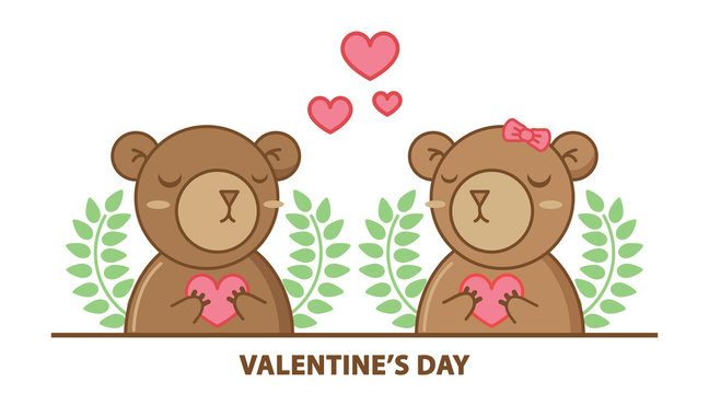 Cute couple bear holding heart isolated on white background.