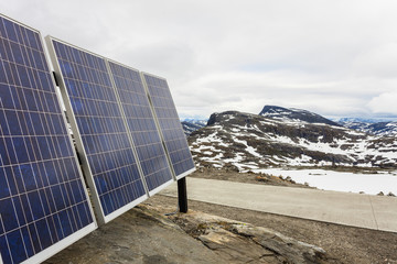 Photovoltaic solar panel outdoor in mountains nature