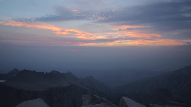 Sunrise looking east from the summit of Mount Whitney in California's Eastern Sierra Nevada