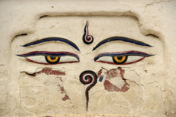 Buddha eyes on stupa of the Nepal temple