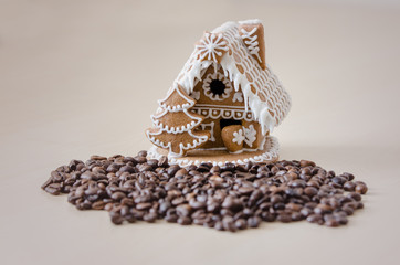 gingerbread house with cofee