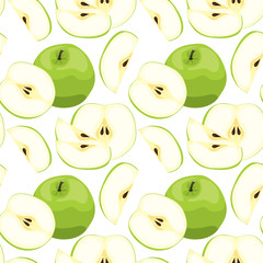 Seamless green apple pattern. Tile vegetarian background.  