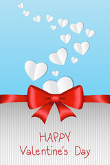 Happy Valentine's card with paper hearts. Vector.
