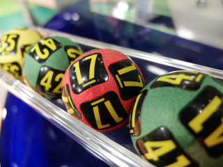 Bucharest, Romania, April 10, 2016: Image of lottery balls during extraction of the winning numbers.