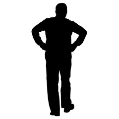 Black silhouette man with hands on his hips. Vector illustration