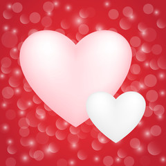 Hearts on red background. Vector.