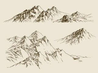 Mountains ranges set. A collection of nature design elements - obrazy, fototapety, plakaty