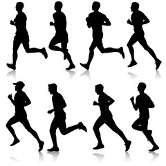 Set of silhouettes. Runners on sprint, men. vector illustration