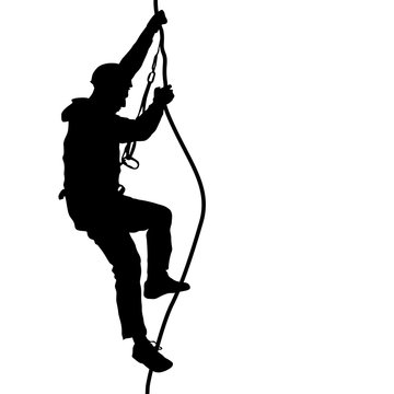 Black silhouette rock climber on white background. Vector illustration