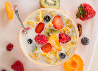 Tasty dieting food and glass of milk
