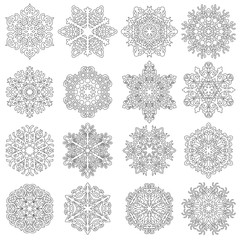 Set snowflakes icons on white background, vector illustration