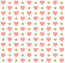 Seamless Valentines day polka dot red pattern with hearts. Vector