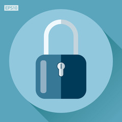 Door lock icon in flat style on color background. Vector design element