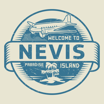 Stamp with the text Welcome to Nevis, Paradise island