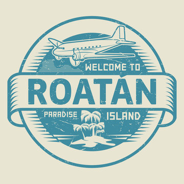 Stamp with the text Welcome to Roatan, Paradise island